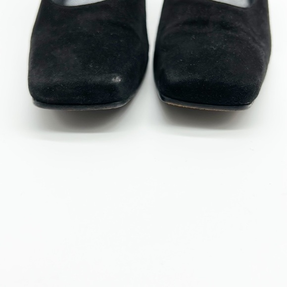 Stuart Weitzman Black Suede Heels Women's 7.5 B Patent Heel Square Toe - Picture 2 of 9